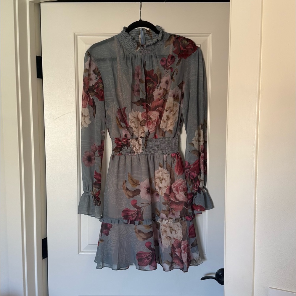 Sheer floral long sleeve mini dress - PatBo